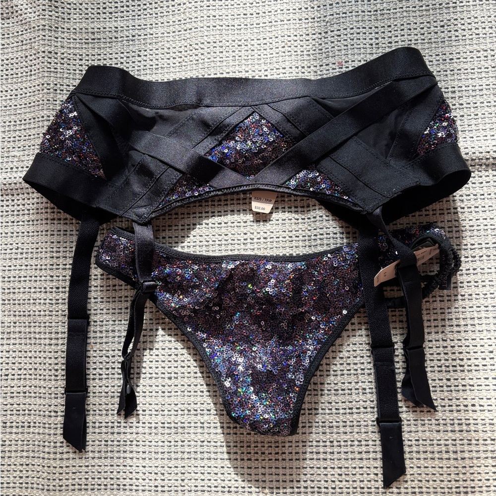 NWT Victoria’s Secret Black Sequin Lingerie Set